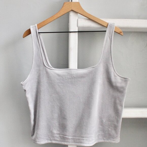 Express Women's Gray Fleece Velvet Square Neck Crop Tank Top Size Large NWT - Picture 1 of 5